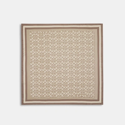 Shop Coach Outlet Signature Print Silk Square Scarf In Beige