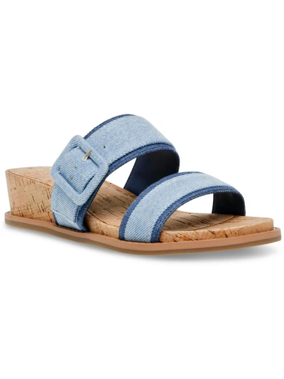 Shop Anne Klein Brenda Womens Slip On Squared Toe Wedge Sandals In Blue