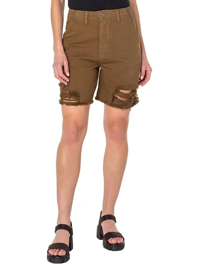 Shop Earnest Sewn Womens Frayed Hem Midi Cutoff Shorts In Multi
