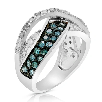 Vir Jewels 1.20 Cttw Blue And White Diamond Ring .925 Sterling Silver With Rhodium