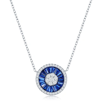 Simona Sterling Silver White Cz And Simulated Baguette Circle Necklace