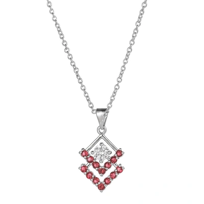 Ballstudz Silver Tone Triangle Cubic Zirconia Pendant Necklace In Red