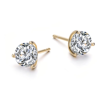 Shop Rachel Glauber Rg White Gold Plated And Clear Cubic Zirconia Solitaire Stud Earrings In Multi