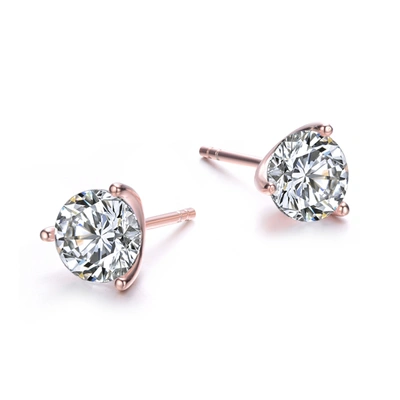 Shop Rachel Glauber Rg White Gold Plated And Clear Cubic Zirconia Solitaire Stud Earrings In Multi