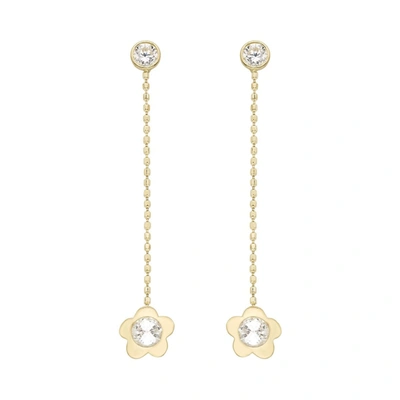 Shop Ballstudz 14k Gold Flower Linear Drop Earrings In Silver