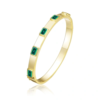 Shop Rachel Glauber Rg 14k Gold Plated Emerald Cubic Zirconia Bangle Bracelet In Green