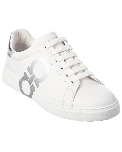 Shop Ferragamo Salvatore  Number Leather Sneaker, 5 C, White