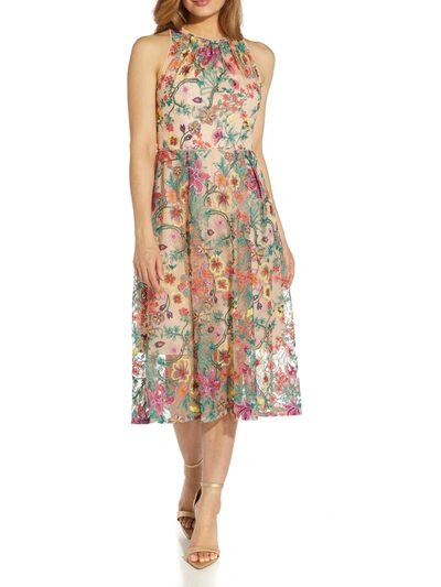 Shop Adrianna Papell Womens Burnout Midi Fit & Flare Dress In Multi