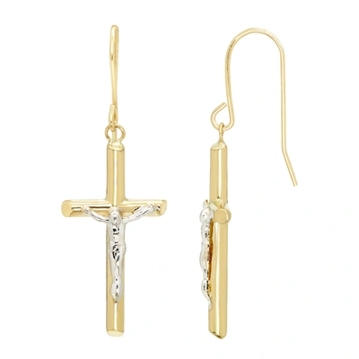 Shop Ballstudz 14k Gold Cross Drop Earrings In Silver