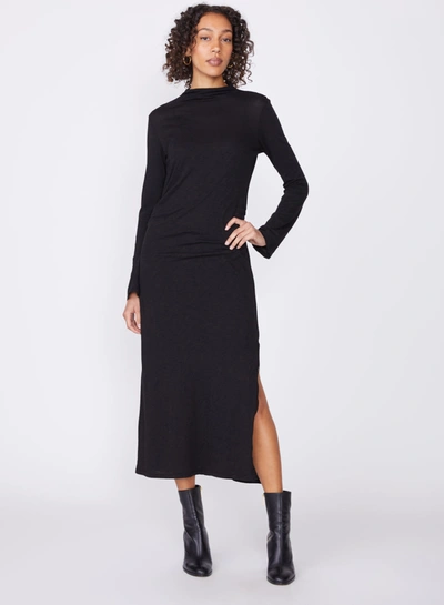 Shop Stateside Supima Slub Long Sleeve Shirred Dress In Black