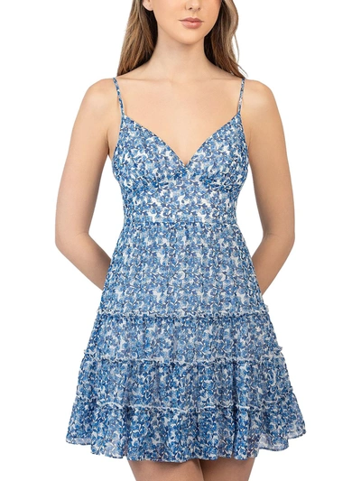 Shop B Darlin Juniors Womens Floral Print Short Mini Dress In Multi