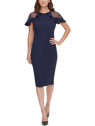 Shop Eliza J Womens Ruffled Midi Sheath Dress In Blue