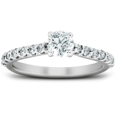 Pompeii3 1 Ct Tdw Round Lab Created Diamond Classic Engagement Ring 14k White Gold In Silver