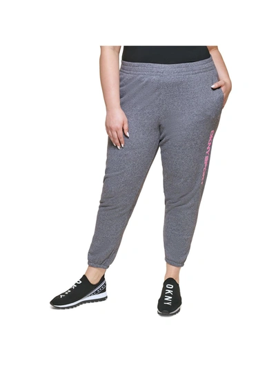 Shop Dkny Sport Plus Womens Logo High Rise Jogger Pants In Grey