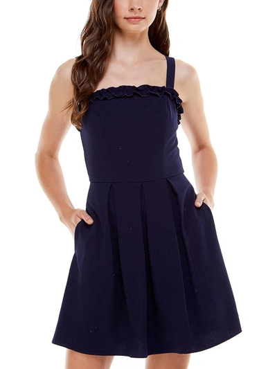 Shop Speechless Juniors Womens Ruffled Mini Fit & Flare Dress In Blue