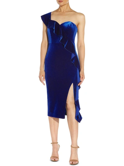 Shop Aidan Mattox Womens Velvet One Shoulder Cocktail And Party Dress In Blue