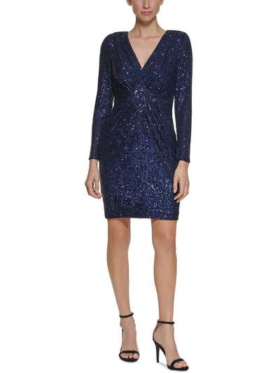 Shop Eliza J Petites Womens Sequined V-neck Cocktail And Party Dress In Blue