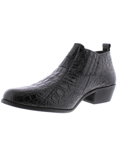 Shop Stacy Adams Sandino Mens Leather Croc Embossed Dress Boots In Black