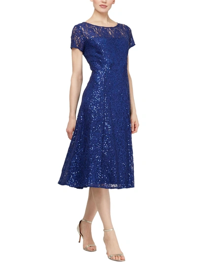 Shop Slny Womens Lace Sequined Midi Dress In Blue