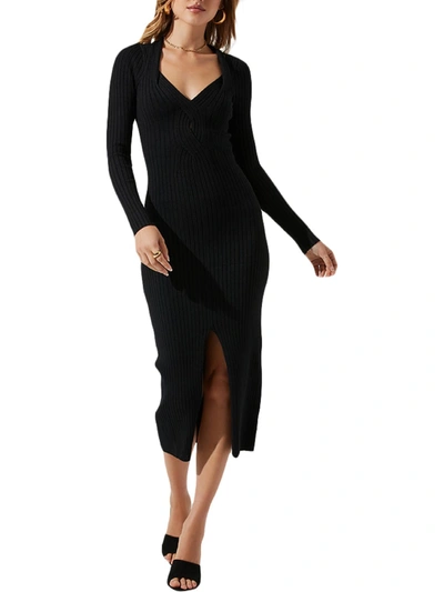 Shop Astr Womens Ribbed Knit Split Hem Sweaterdress In Black