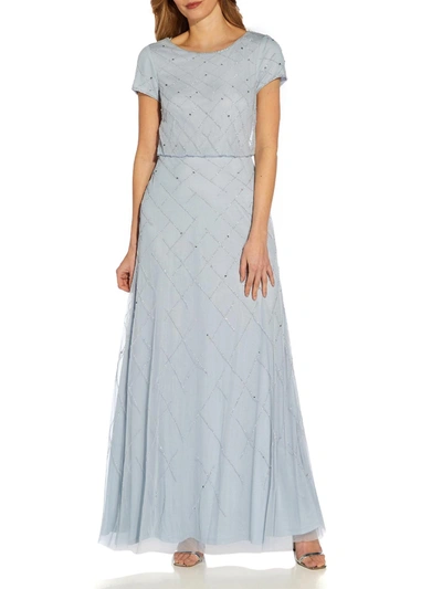 Shop Adrianna Papell Womens Mesh Maxi Evening Dress In Grey