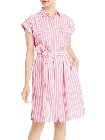 Shop Hugo Boss Womens Striped Knee Length Shirtdress In Pink