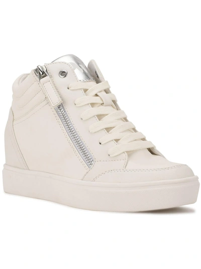 Shop Nine West Tons 3 Womens Faux Leather High Top Casual And Fashion Sneakers In White