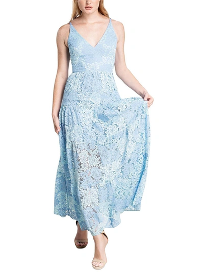 Shop Dress The Population Melina Womens Lace Maxi Evening Dress In Blue