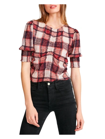 Shop Bb Dakota By Steve Madden Idea Womens Plaid Rouched Pullover Top In Red
