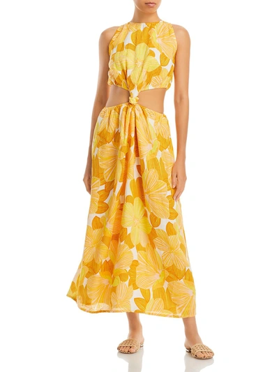 Shop Faithfull The Brand Zeta Womens Linen Floral Midi Dress In Multi