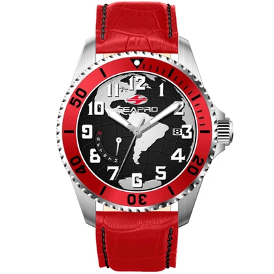 Shop Seapro Men's Voyager Black Dial Watch In Red