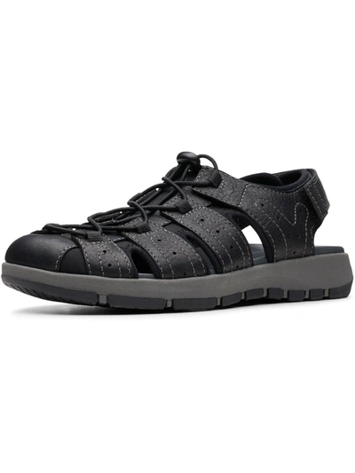 Shop Clarks Brixby Cove Mens Leather Cushioned Fisherman Sandals In Black