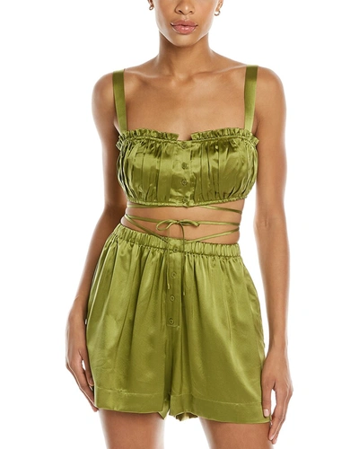 Shop Nicholas Tracy Silk Crop Top In Green