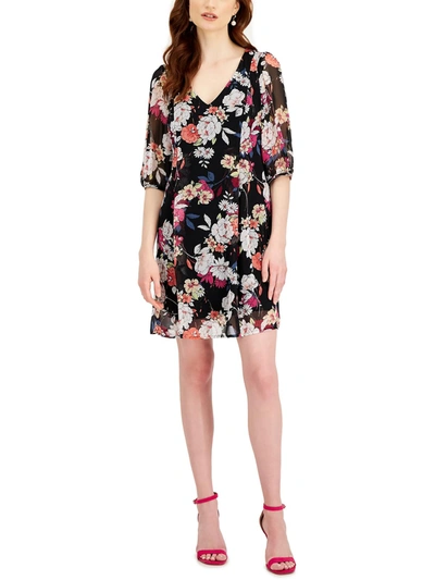 Shop Connected Apparel Petites Womens Chiffon Short Mini Dress In Multi