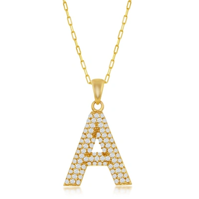 Simona Sterilng Silver Micro Pave Cz 'j' Block Initial W/ Paperclip Chain - Gold Plated In White