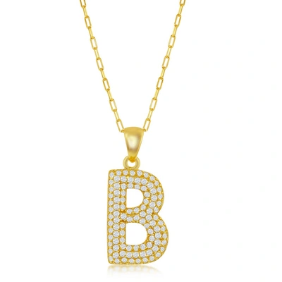 Simona Sterilng Silver Micro Pave Cz 'j' Block Initial W/ Paperclip Chain - Gold Plated In White