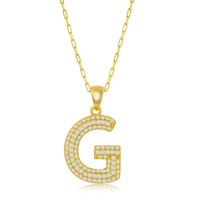 Simona Sterilng Silver Micro Pave Cz 'j' Block Initial W/ Paperclip Chain - Gold Plated In White