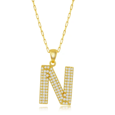 Simona Sterilng Silver Micro Pave Cz 'j' Block Initial W/ Paperclip Chain - Gold Plated In Silver