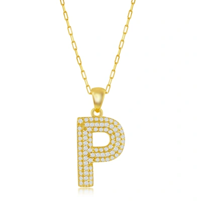 Simona Sterilng Silver Micro Pave Cz 'j' Block Initial W/ Paperclip Chain - Gold Plated In Silver