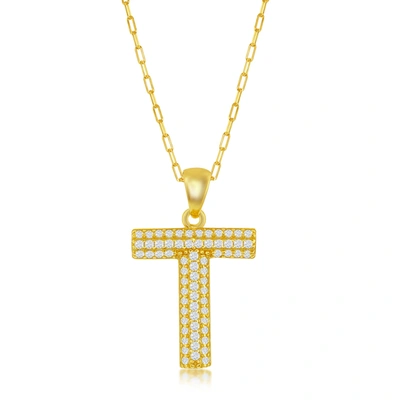 Simona Sterilng Silver Micro Pave Cz 'j' Block Initial W/ Paperclip Chain - Gold Plated In Silver
