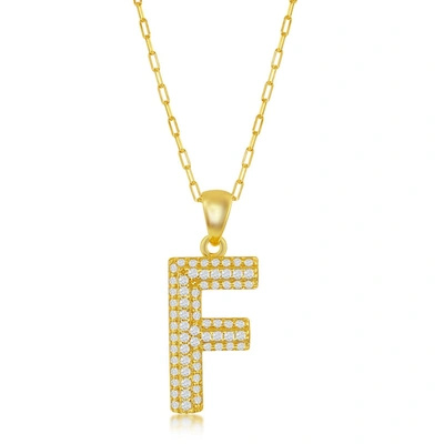 Simona Sterilng Silver Micro Pave Cz 'j' Block Initial W/ Paperclip Chain - Gold Plated In Silver