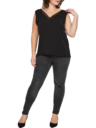Shop Vero Moda Plus Sandra Womens Double V Neck Slip Tank Top In Black