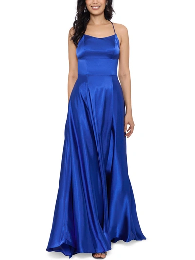 Shop B & A By Betsy And Adam Womens Satin Tie-back Evening Dress In Blue