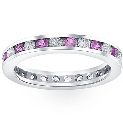 Pompeii3 1 1/2ct Pink Sapphire & Diamond Eternity Channel Set Wedding Ring 14k White Gold In White