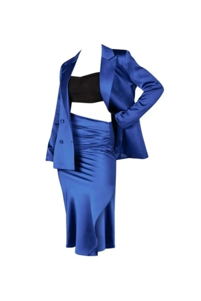 Akalia Alondra Double-breasted Blazer Top And Skirt Set In Blue