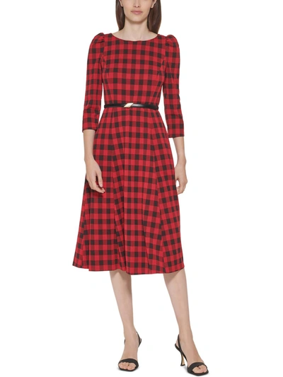 Shop Calvin Klein Buffalo Womens Belted Calf Midi Dress In Red