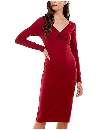 Shop Planet Gold Juniors Womens Gathered Above Knee Midi Dress In Red