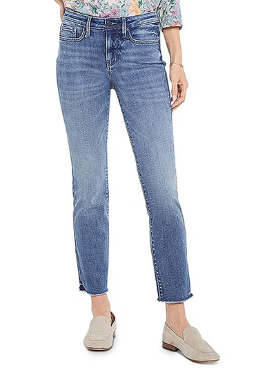 Shop Nydj Sheri Womens High Rise Frayed Hem Slim Jeans In Multi