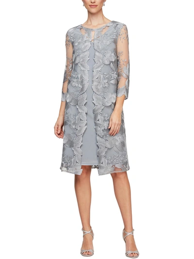Shop Alex Evenings Petites Womens Lace Overlay Above Knee Shift Dress In Grey