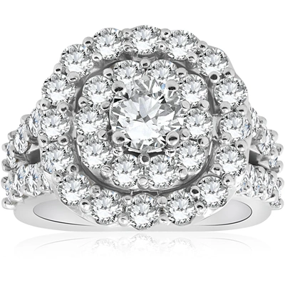 Pompeii3 4ct Diamond Cushion Double Halo Engagement Ring 10k White Gold In Silver